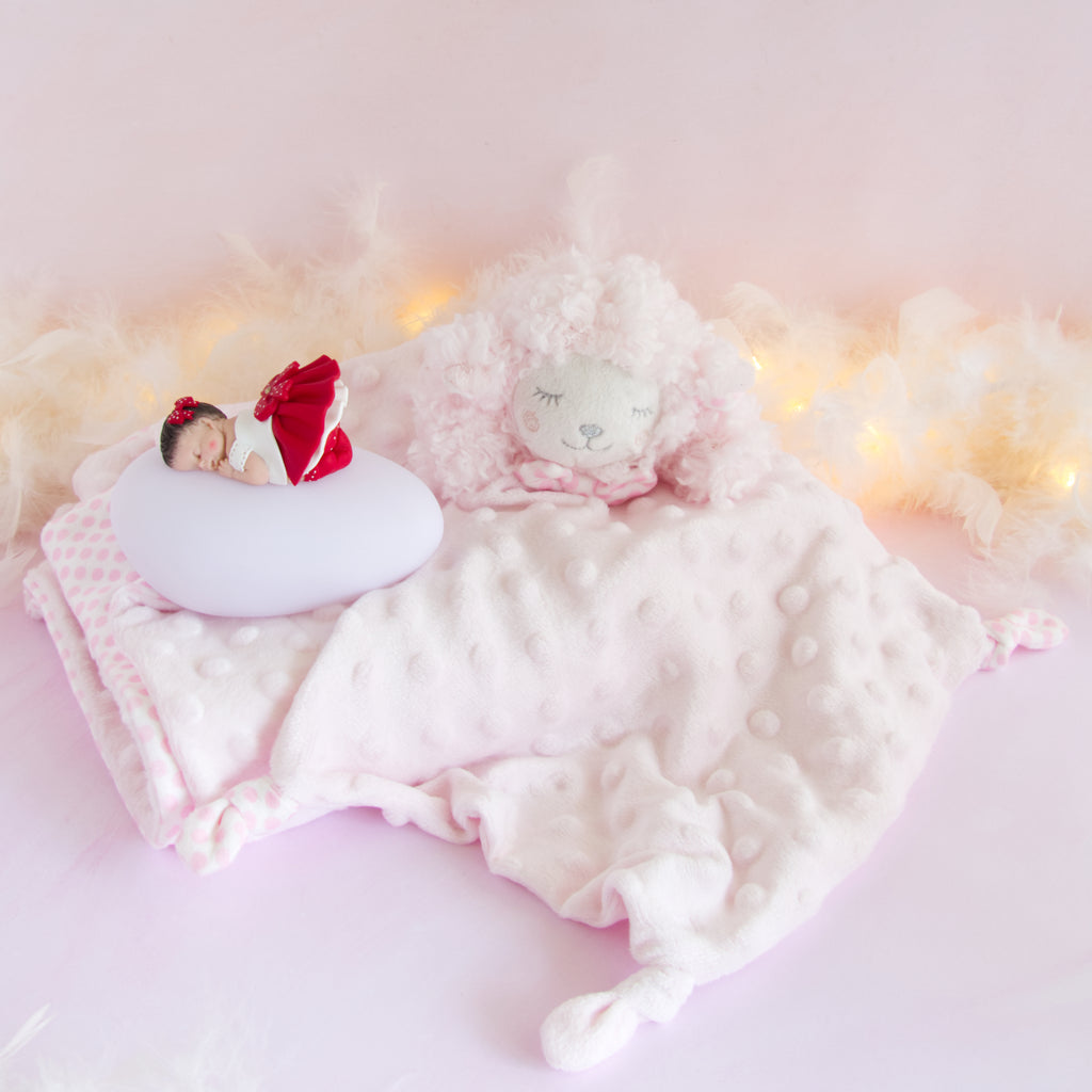 couverture et doudou rose veilleuse rouge