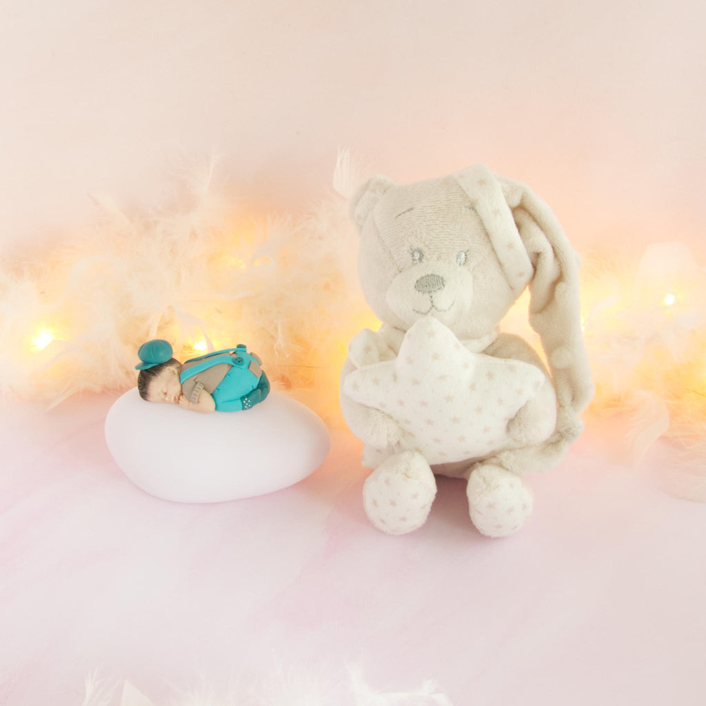 doudou beige veilleuse beige turquoise