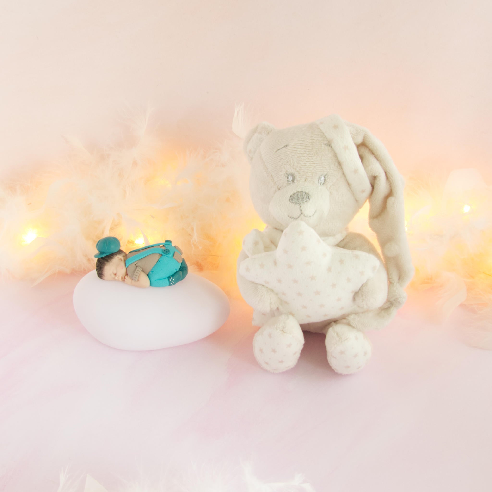 doudou beige veilleuse beige turquoise