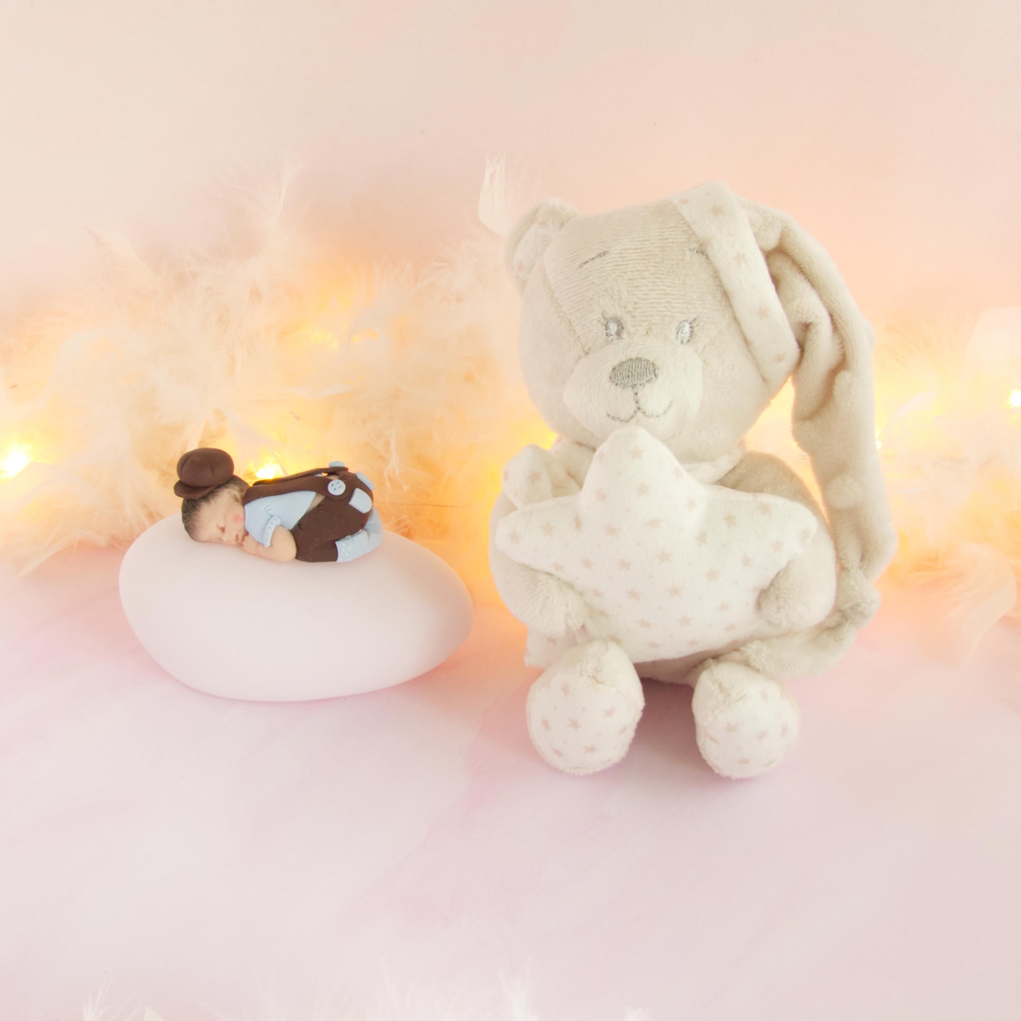 doudou beige veilleuse bleu chocolat