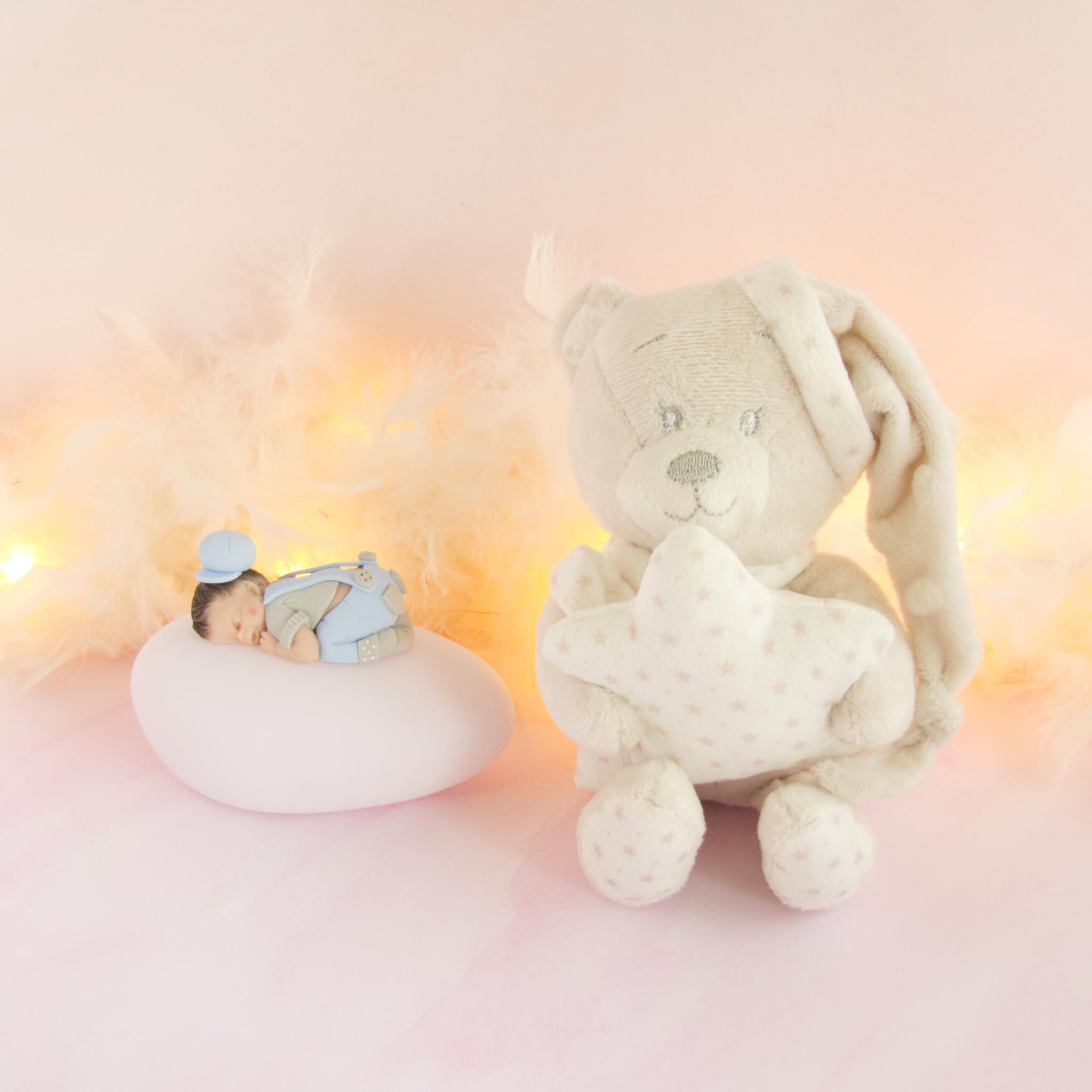 doudou beige veilleuse bleu ciel