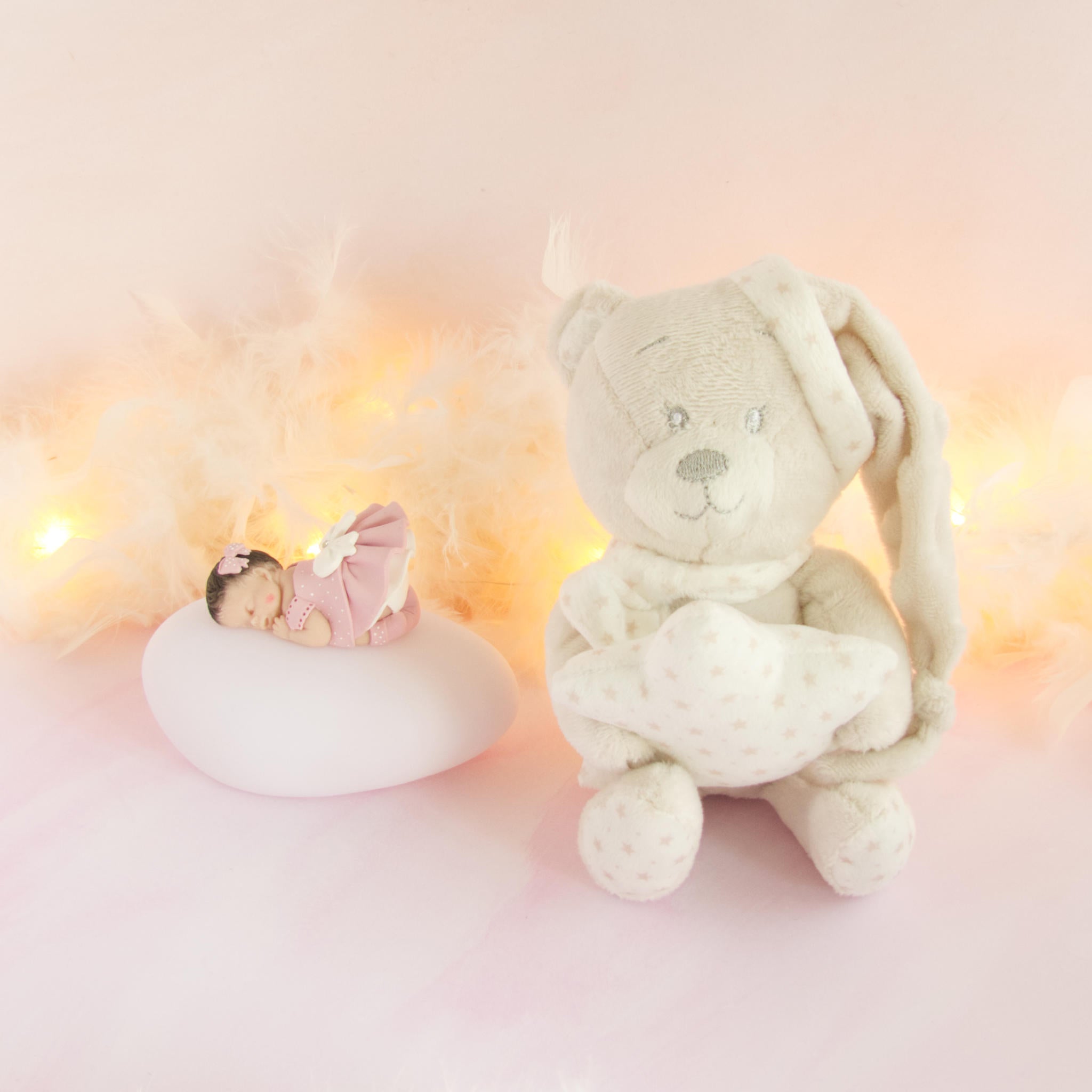 doudou beige veilleuse rose