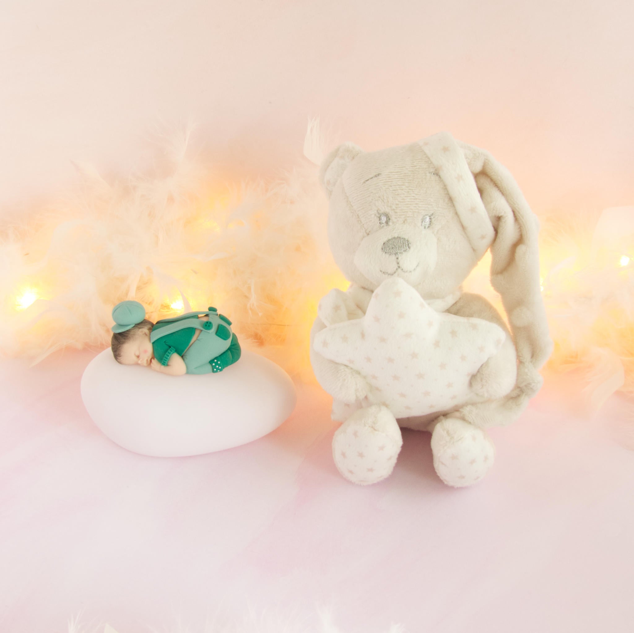 doudou beige veilleuse vert