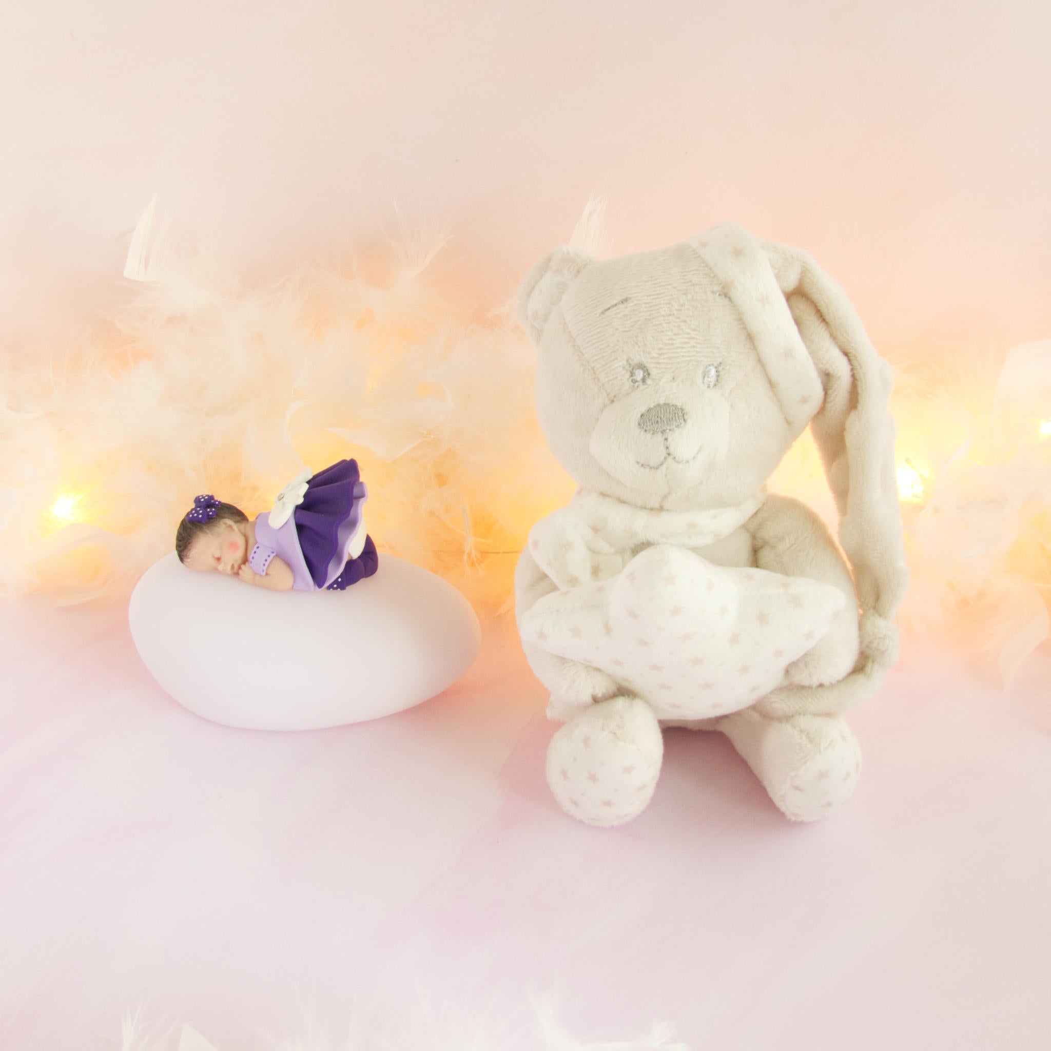 doudou beige veilleuse violet