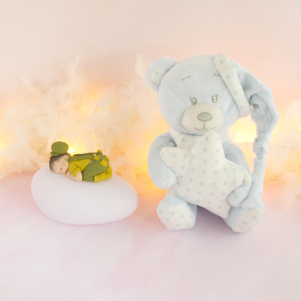 doudou bleu veilleuse kaki