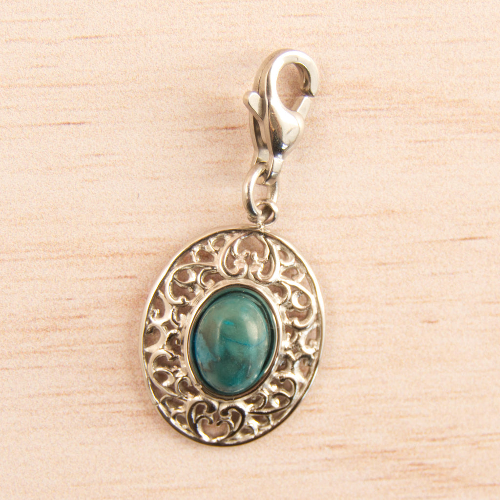 médaille coeur turquoise argenté