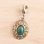 médaille coeur turquoise argenté