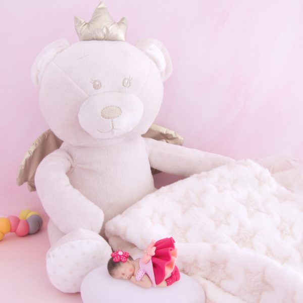 coffret veilleuse bébé fille framboise avec ours et couverture beige