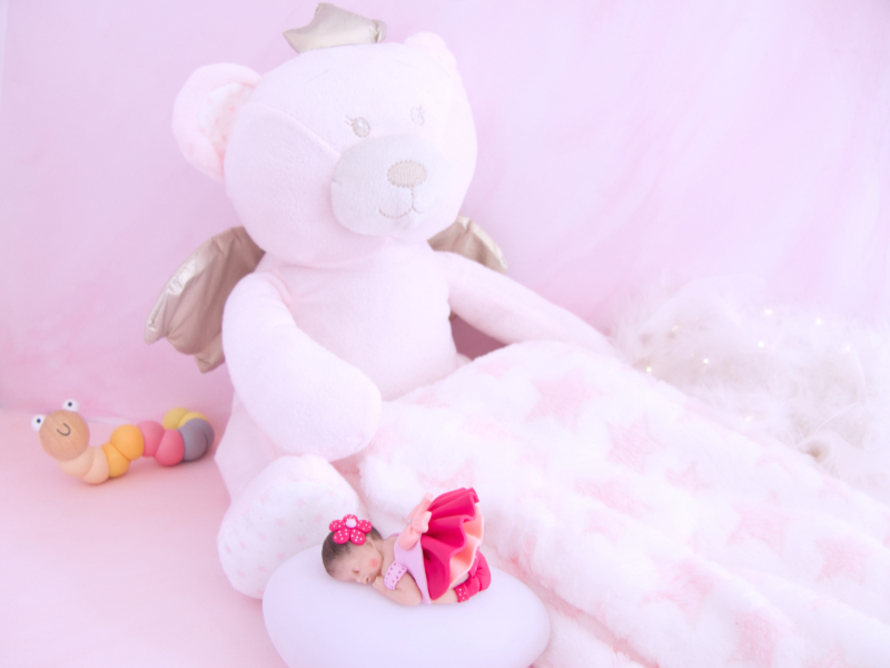 coffret veilleuse bébé fille framboise avec ours et couverture rose