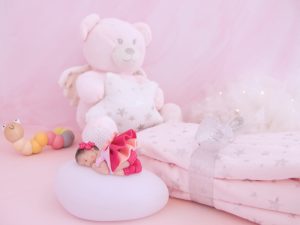 coffret veilleuse bébé fille framboise avec ours étoile et couverture rose