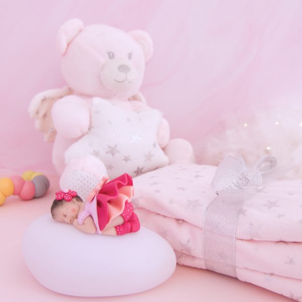 coffret veilleuse bébé fille framboise avec ours étoile et couverture rose