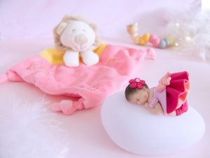 coffret bébé veilleuse fille framboise avec doudou lion rose