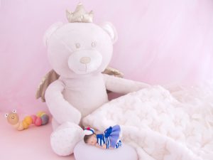 coffret veilleuse bébé file marinière avec ours et couverture beige