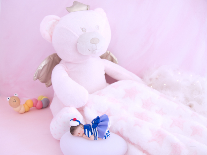 coffret veilleuse bébé file marinière avec ours et couverture rose