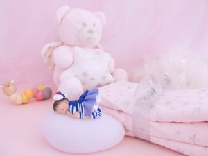 coffret veilleuse bébé fille marinière avec ours étoile et couverture rose