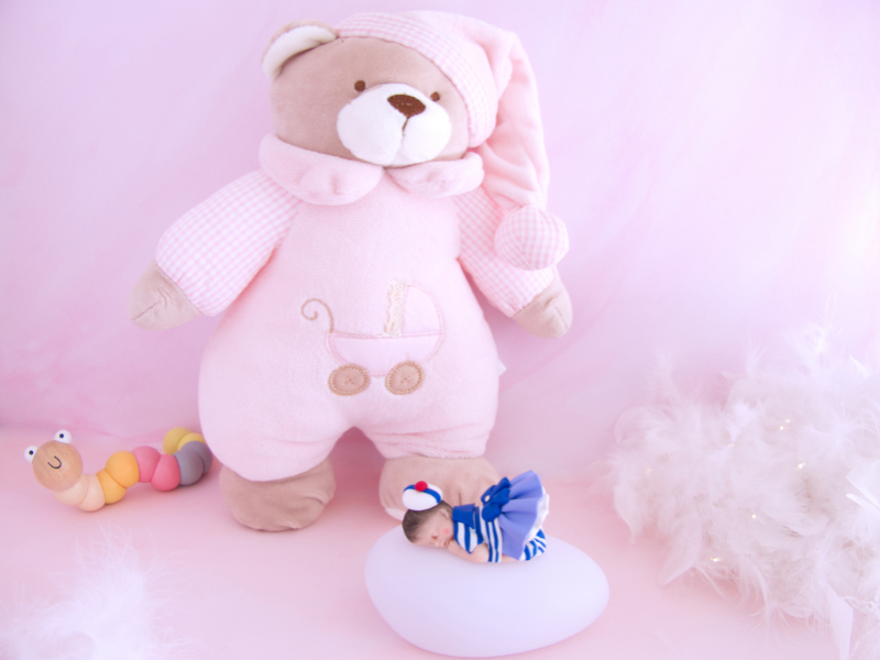 coffret veilleuse bébé fille marinière avec ours musical rose