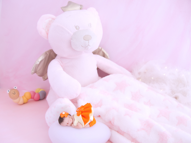 coffret veilleuse bébé fille orange avec ours et couverture rose