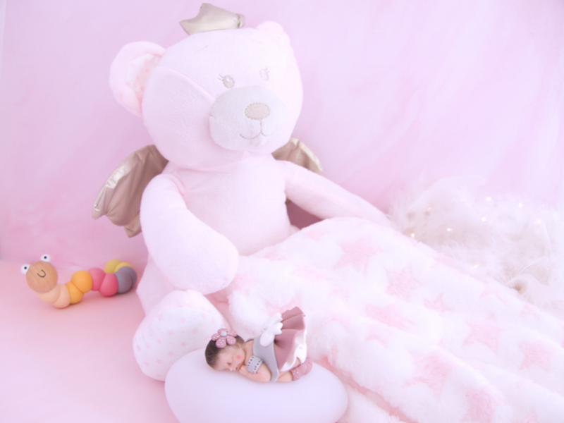 coffret veilleuse bébé fille rose antique avec ours et couverture rose