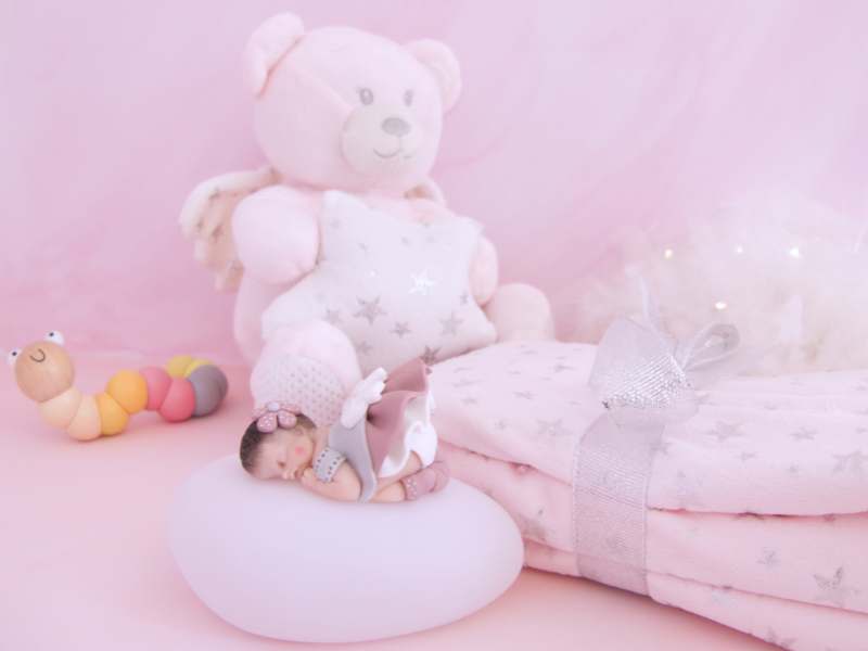 coffret veilleuse bébé fille rose antique avec ours étoile et couverture rose