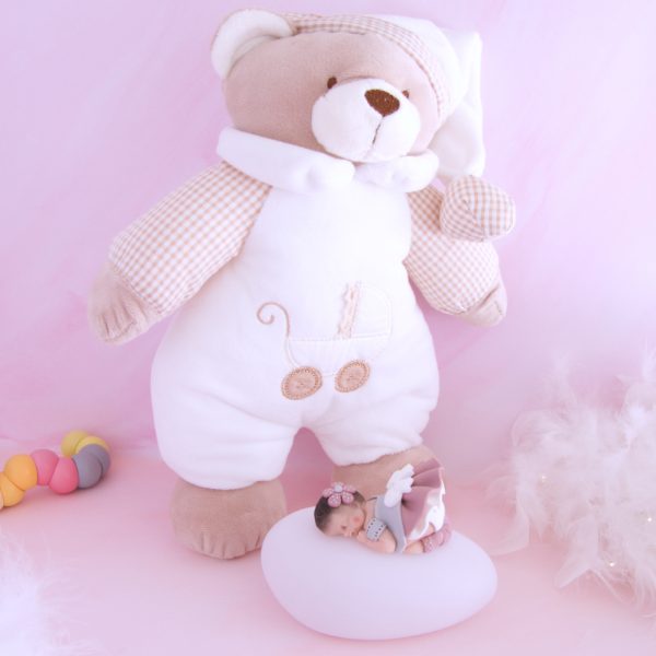 coffret veilleuse bébé fille rose antique avec ours musical blanc