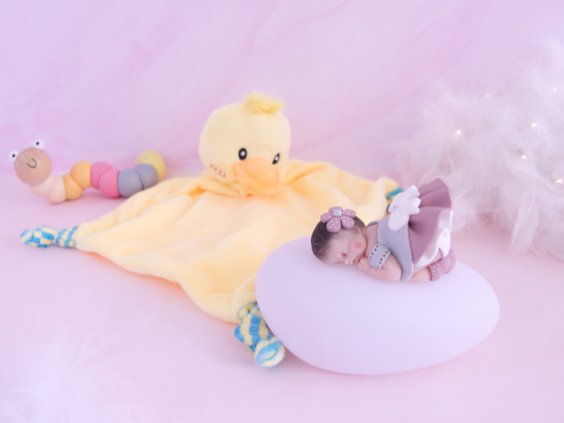 coffret veilleuse bébé fille rose antique avec doudou canard jaune
