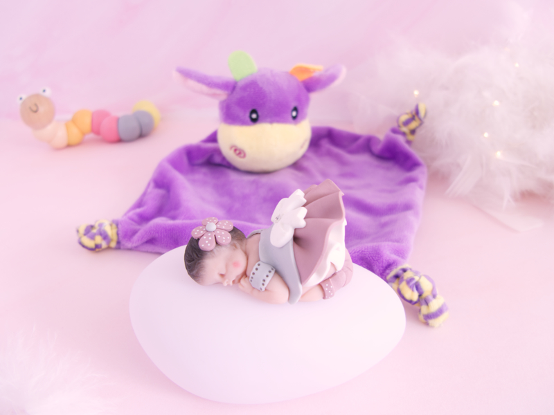 coffret veilleuse bébé fille rose antique avec doudou vache violet