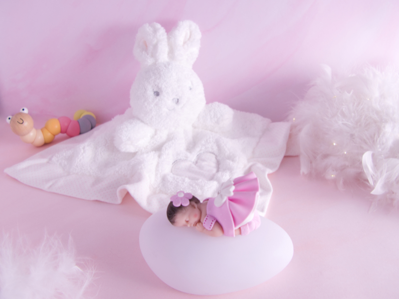 coffret veilleuse bébé fille rose avec doudou lapin blanc pois rose
