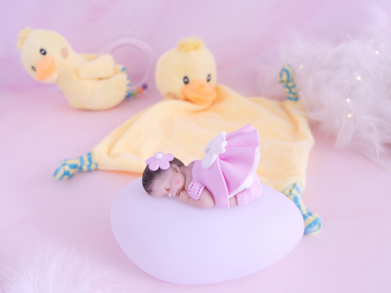 coffret veilleuse bébé fille rose avec hochet et doudou canard jaune
