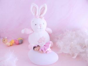 coffret veilleuse bébé fille rose avec lapin musical blanc et rose