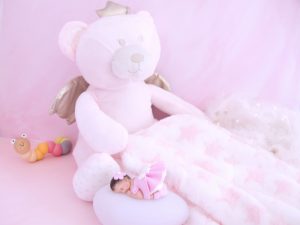 coffret veilleuse bébé fille rose avec ours et couverture rose