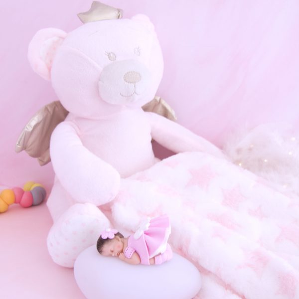 coffret veilleuse bébé fille rose avec ours et couverture rose