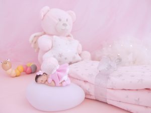 coffret veilleuse bébé fille rose avec ours étoile et couverture rose