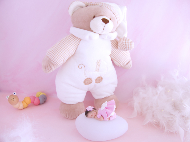 coffret veilleuse bébé fille rose avec ours musical blanc