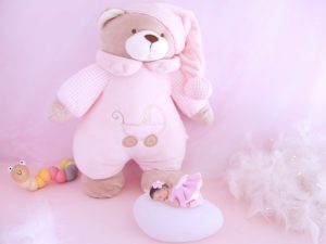 coffret veilleuse bébé fille rose avec ours musical rose