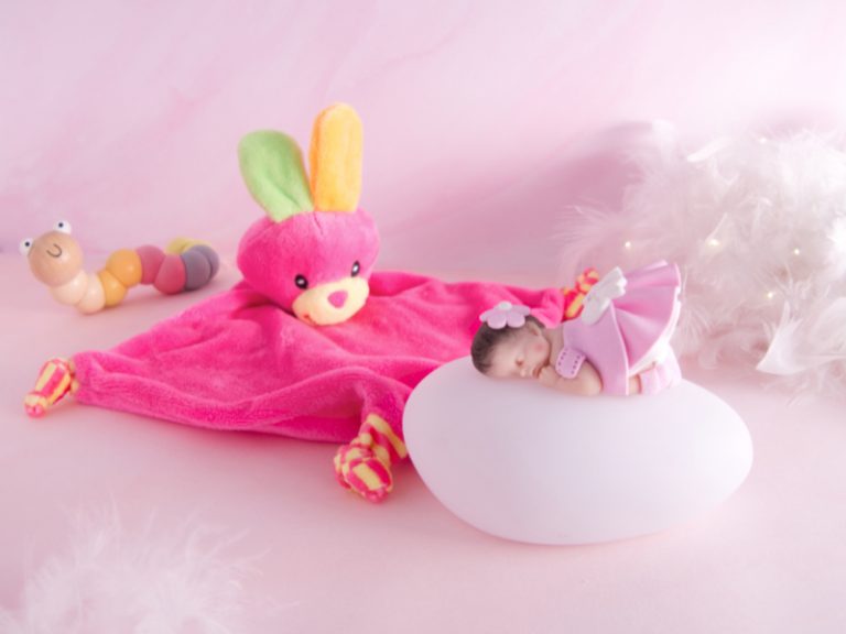 coffret veilleuse bébé fille rose avec doudou ours rose