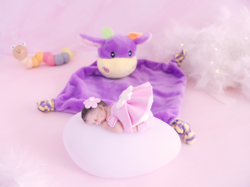 coffret veilleuse bébé fille rose avec doudou vache violet