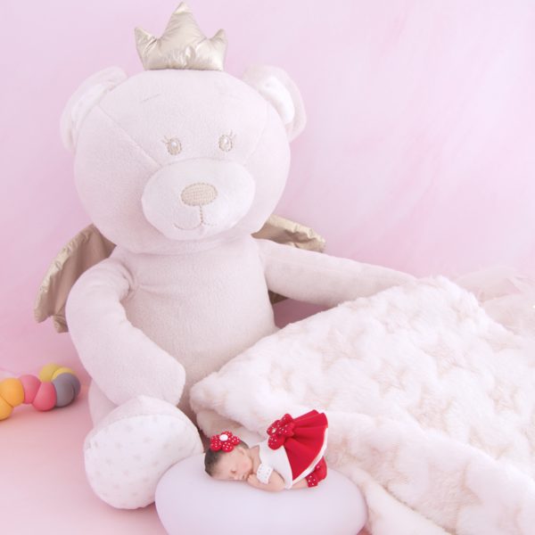coffret veilleuse bébé fille rouge avec ours et couverture beige