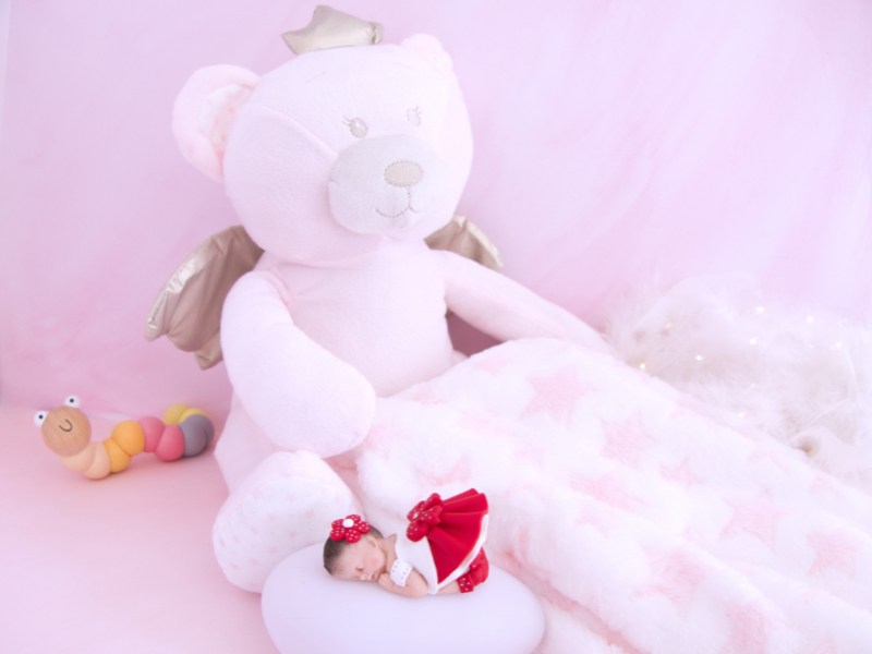 coffret veilleuse bébé fille rouge avec ours et couverture rose