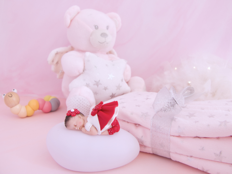coffret veilleuse bébé fille rouge avec ours étoile et couverture rose