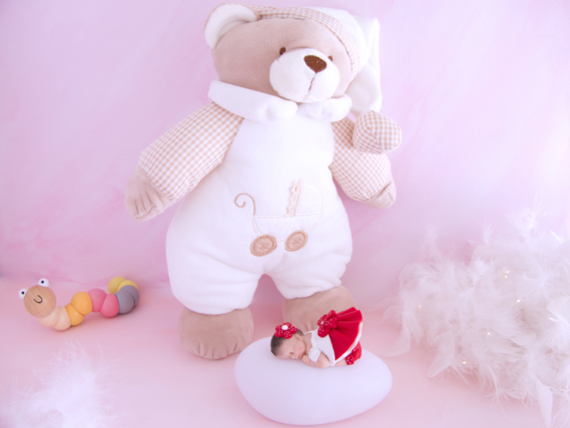 coffret veilleuse bébé fille rouge avec ours musical blanc