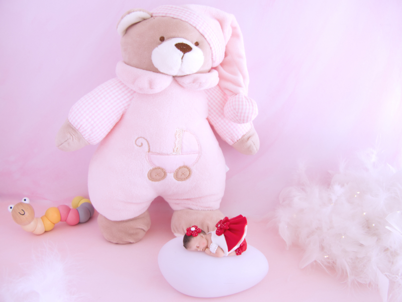 coffret veilleuse bébé fille rouge avec ours musical rose