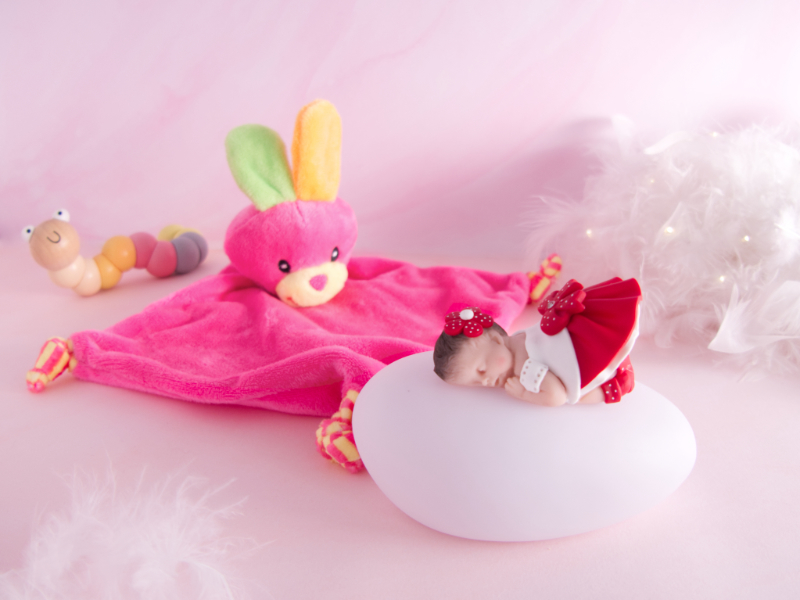 coffret veilleuse bébé fille rouge avec doudou ours rose