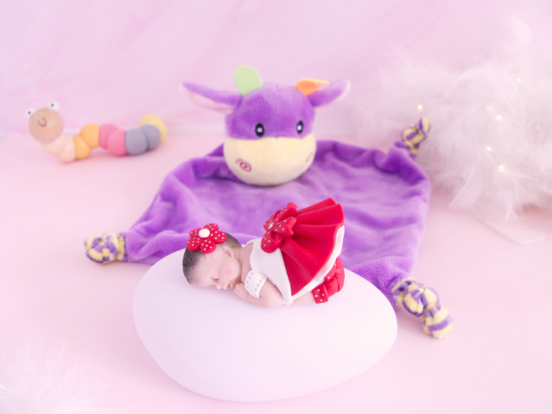 coffret veilleuse bébé fille rouge avec doudou vache violet