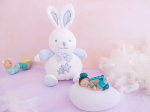 coffret veilleuse bébé garçon beige turquoise et lapin musical bleu et blanc
