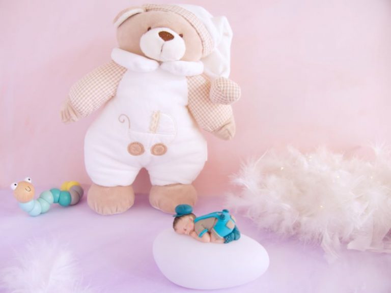 coffret veilleuse bébé garçon beige turquoise et doudou ours musical blanc
