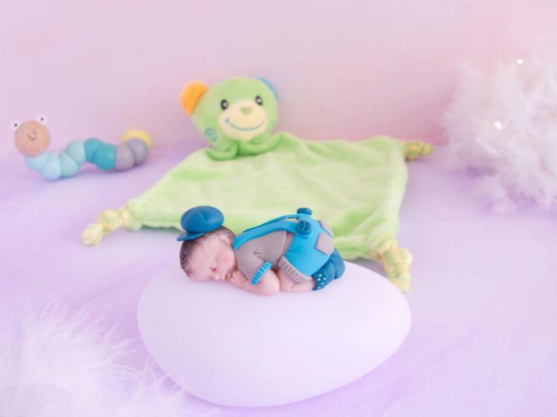 coffret veilleuse bébé garçon beige turquoise et doudou ours vert