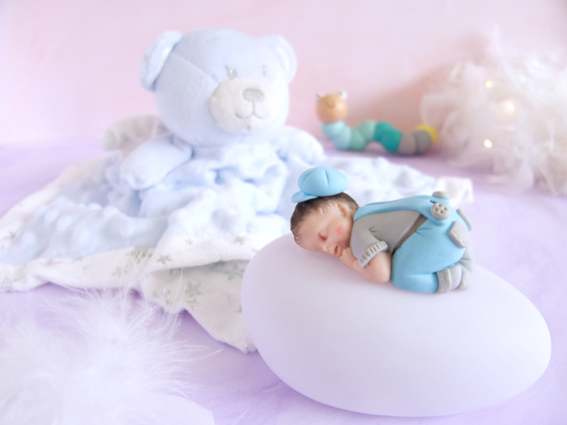 coffret veilleuse bébé garçon bleu clair et doudou ours bleu