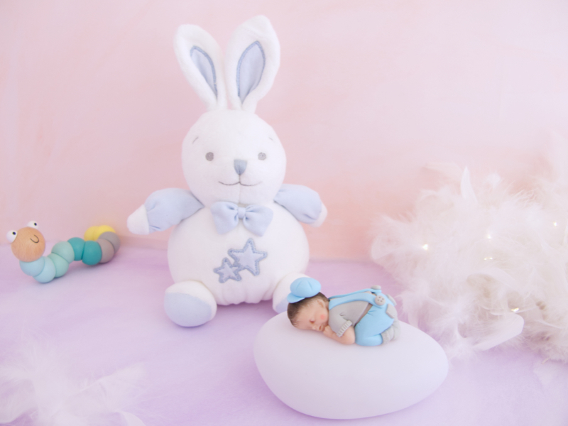 coffret veilleuse bébé garçon bleu clair et lapin musical bleu et blanc