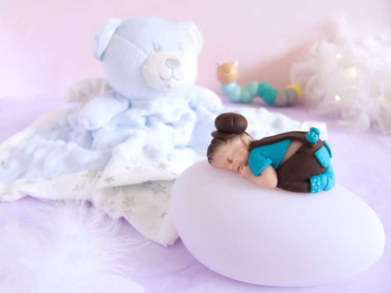 coffret veilleuse bébé garçon chocolat et turquoise doudou ours bleu