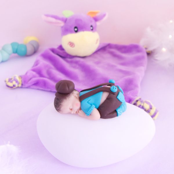 coffret veilleuse bébé garçon chocolat et turquoise doudou vache violet